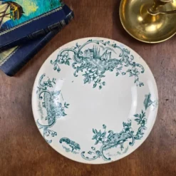 Compotier ancien Faïencerie de Lyon Marine, Terre de fer décor vert bleuté XIXe