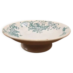 Compotier ancien Faïencerie de Lyon Marine, Terre de fer décor vert bleuté XIXe
