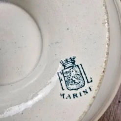 Compotier ancien Faïencerie de Lyon Marine, Terre de fer décor vert bleuté XIXe