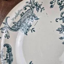 Compotier ancien Faïencerie de Lyon Marine, Terre de fer décor vert bleuté XIXe