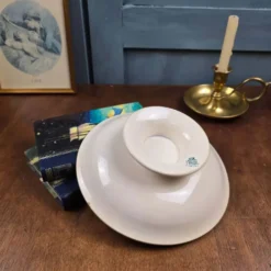 Compotier ancien Faïencerie de Lyon Marine, Terre de fer décor vert bleuté XIXe