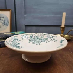 Compotier ancien Faïencerie de Lyon Marine, Terre de fer décor vert bleuté XIXe