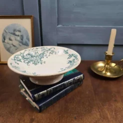 Compotier ancien Faïencerie de Lyon Marine, Terre de fer décor vert bleuté XIXe