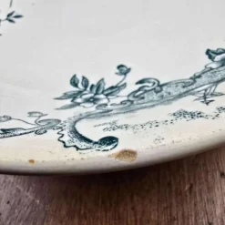 Compotier ancien Faïencerie de Lyon Marine, Terre de fer décor vert bleuté XIXe