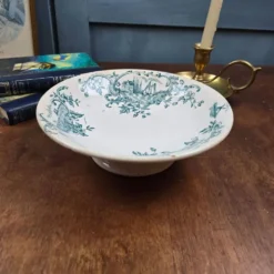 Compotier ancien Faïencerie de Lyon Marine, Terre de fer décor vert bleuté XIXe