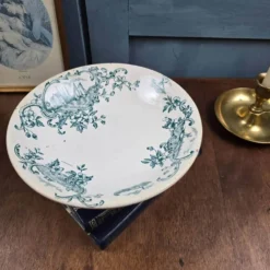 Compotier ancien Faïencerie de Lyon Marine, Terre de fer décor vert bleuté XIXe