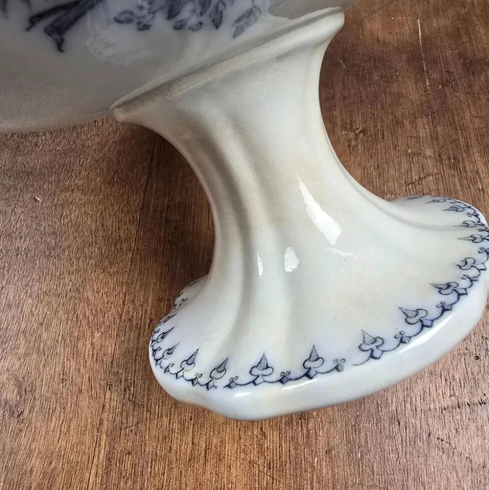 Compotier ancien Flore U&C Sarreguemines – Terre de fer bleu – XIXe