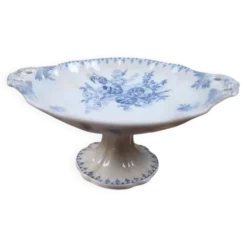 Compotier ancien Flore U&C Sarreguemines – Terre de fer bleu – XIXe