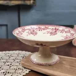 Compotier ancien H.B. & Cie en terre de fer – Roses bordeaux