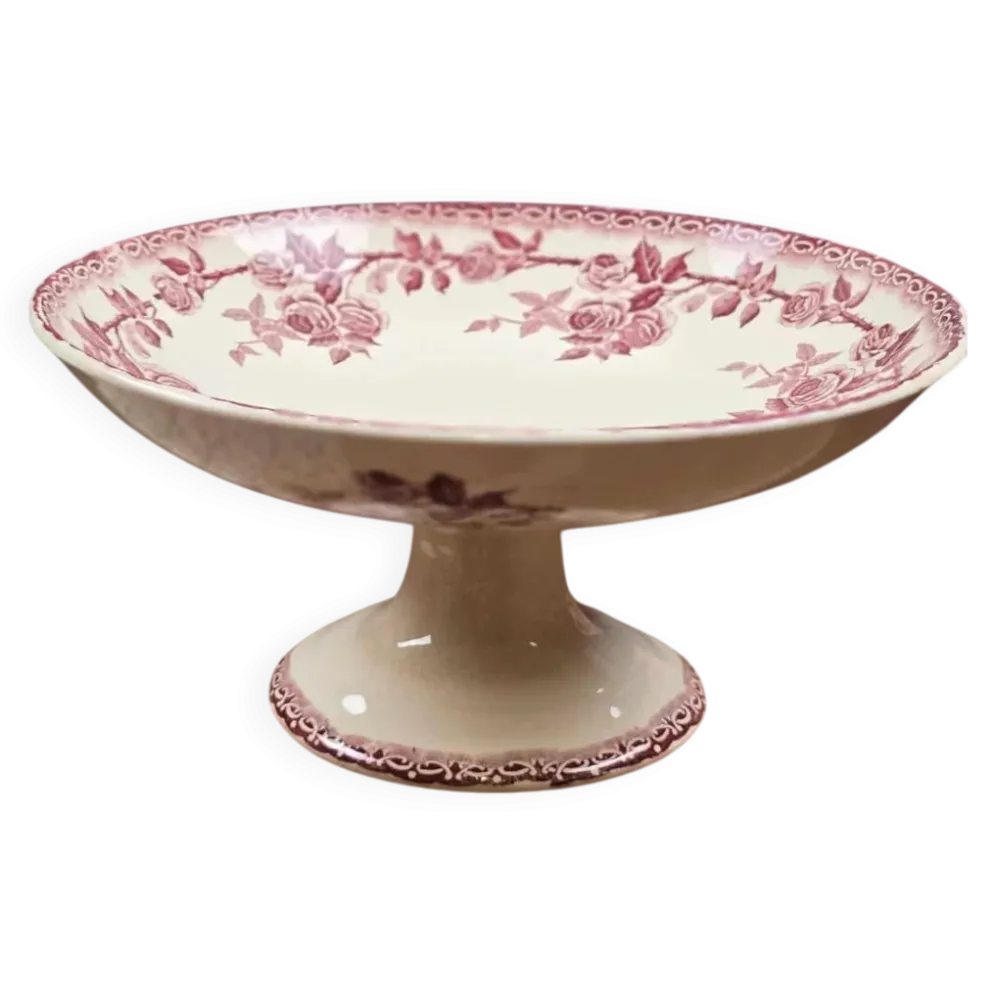 Compotier ancien H.B. & Cie en terre de fer – Roses bordeaux