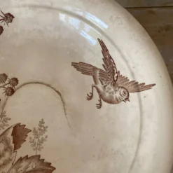 Compotier en terre de fer sépia , coupe à fruits ancienne