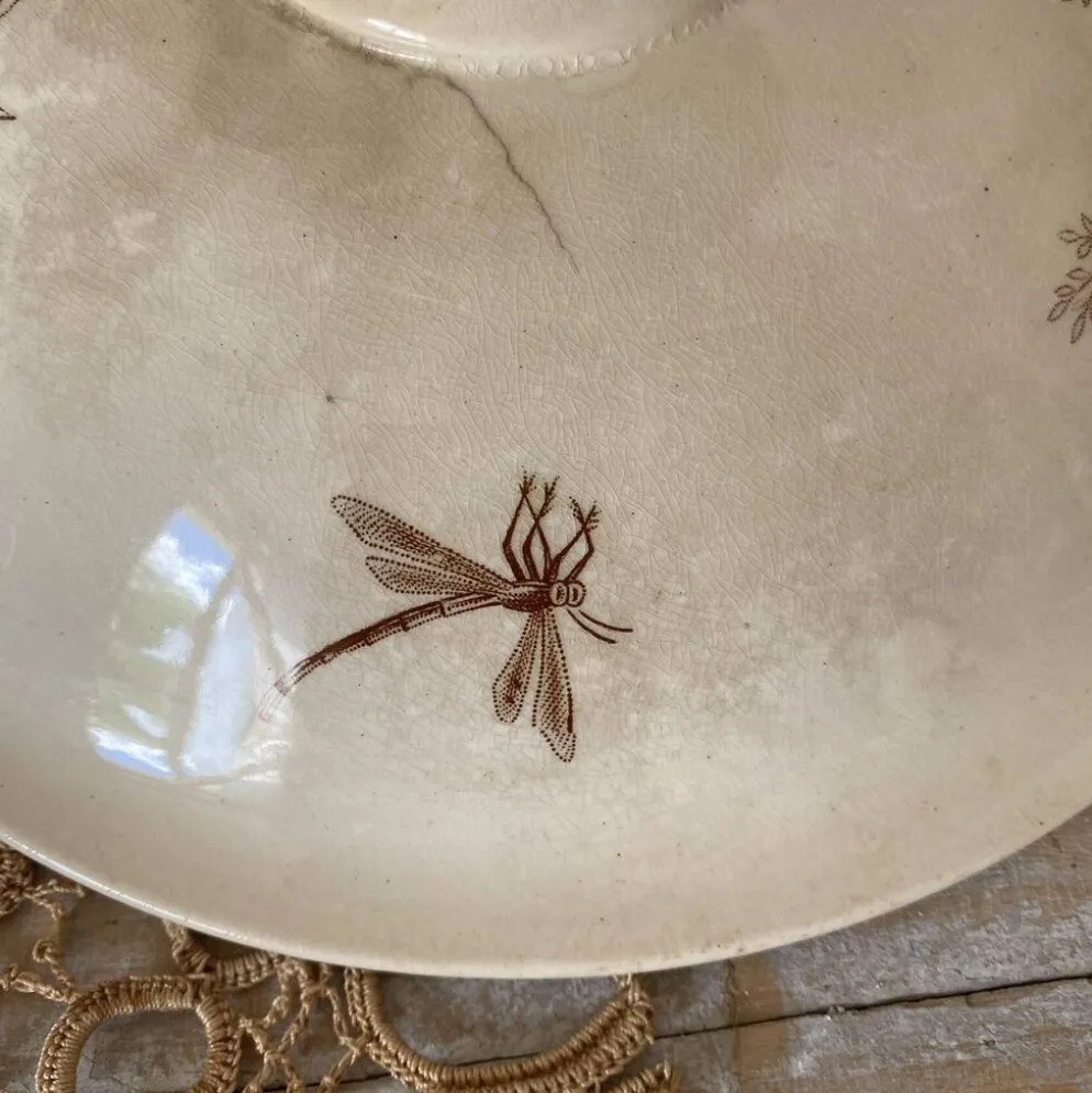 Compotier en terre de fer sépia , coupe à fruits ancienne