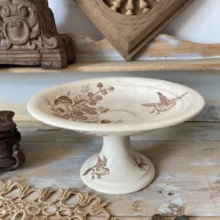 Compotier en terre de fer sépia , coupe à fruits ancienne