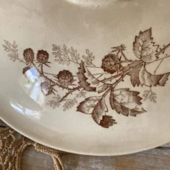 Compotier en terre de fer sépia , coupe à fruits ancienne