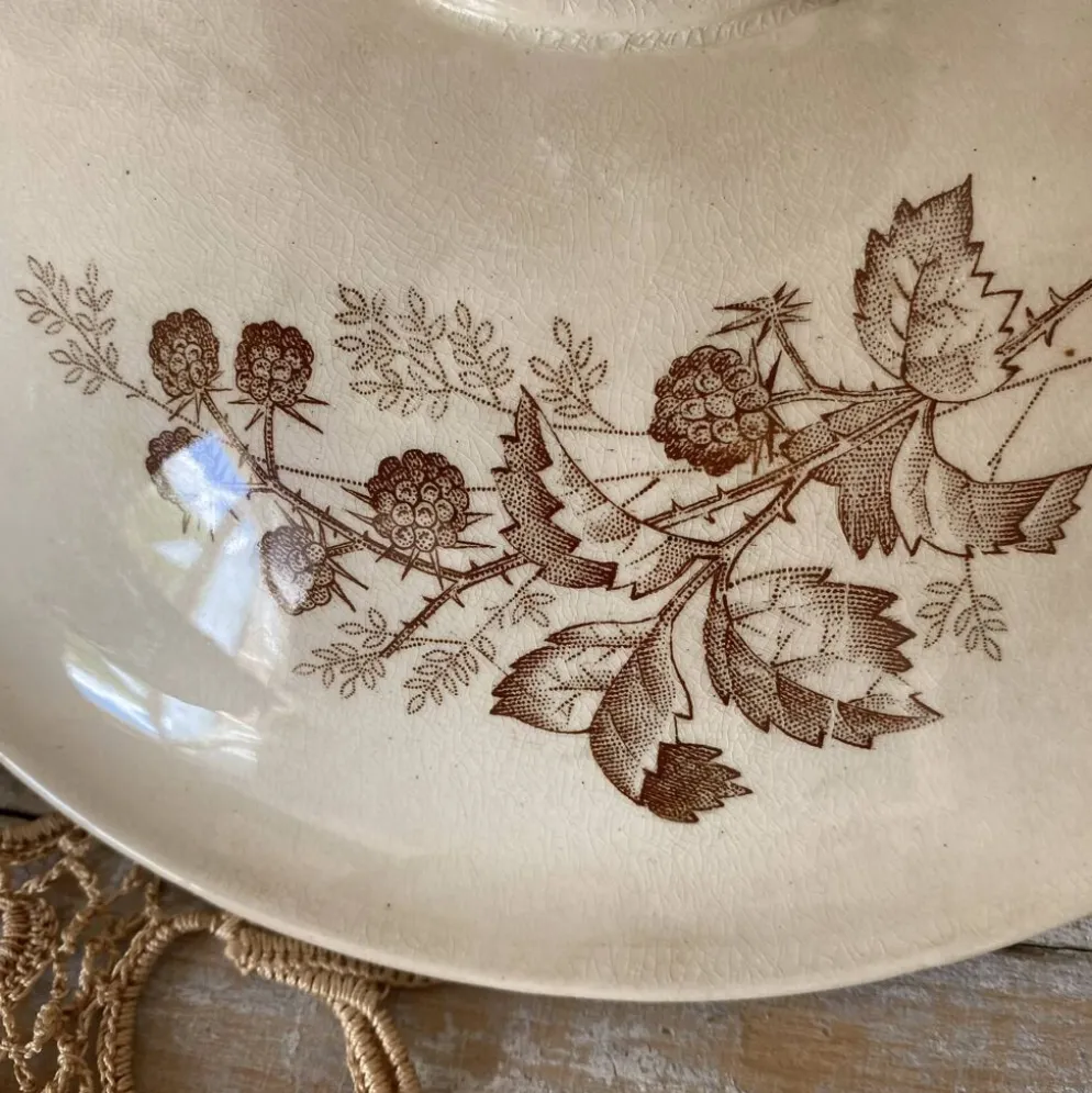 Compotier en terre de fer sépia , coupe à fruits ancienne