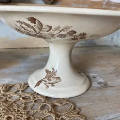 Compotier en terre de fer sépia , coupe à fruits ancienne