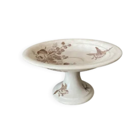 Compotier en terre de fer sépia , coupe à fruits ancienne