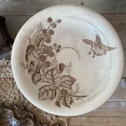 Compotier en terre de fer sépia , coupe à fruits ancienne