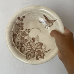Compotier en terre de fer sépia , coupe à fruits ancienne