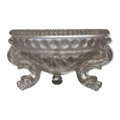 Compotier en verre pressé antique Portieux – Plat en forme de dauphin, poisson et coquillage