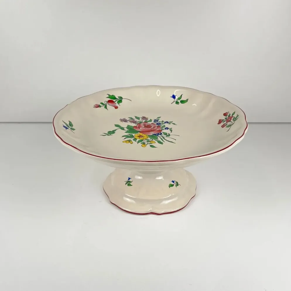 Compotier KG Lunéville, modèle "Réverbère", motif rose