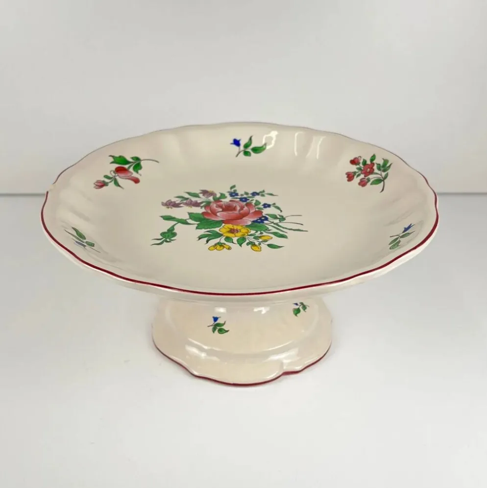 Compotier KG Lunéville, modèle "Réverbère", motif rose