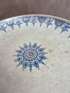 Compotier terre de fer Saint-amand modèle 6014 – décor oriental bleu et doré