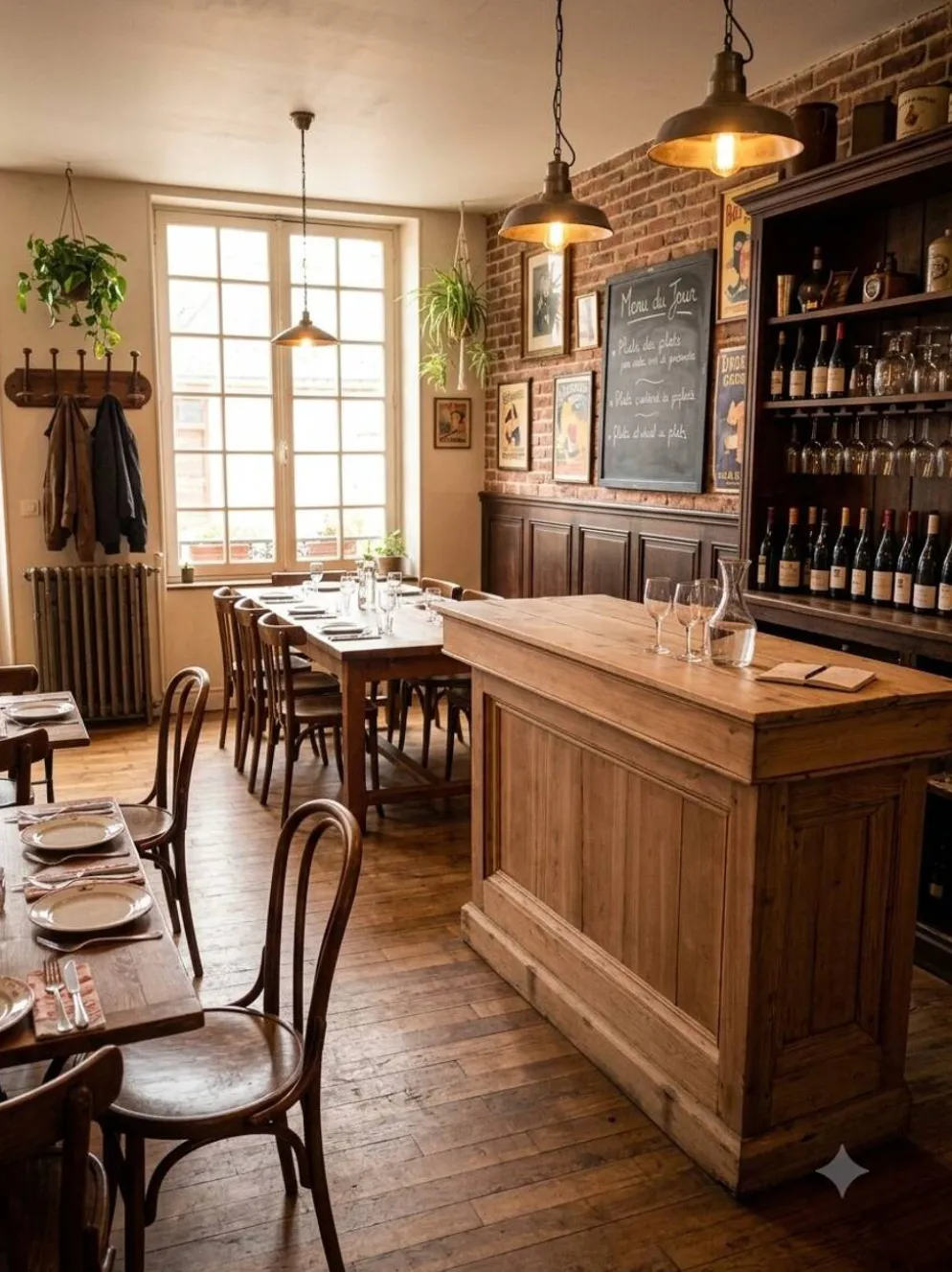 Comptoir ancien de bistrot en sapin