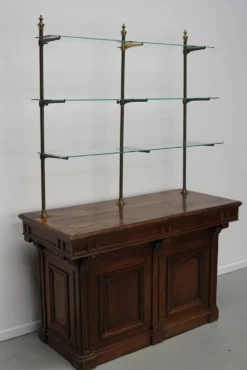 Comptoir de magasin en chêne français antique / unité de rangement, 19e siècle