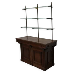 Comptoir de magasin en chêne français antique / unité de rangement, 19e siècle