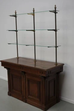 Comptoir de magasin en chêne français antique / unité de rangement, 19e siècle