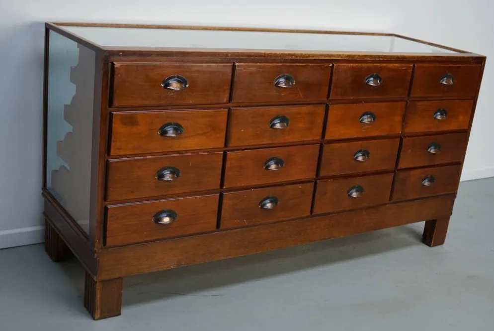 Comptoir de magasin en hêtre anglais antique, vers 1920-1930