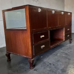 Comptoir de magasin/vitrine/présentoir vintage en bois