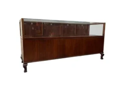 Comptoir de magasin/vitrine/présentoir vintage en bois