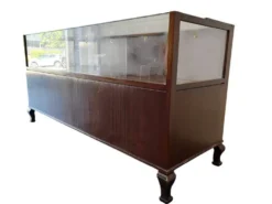 Comptoir de magasin/vitrine/présentoir vintage en bois
