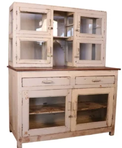 Comptoir de marchand en teck birmane patine blanche d’origine