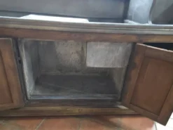 Comptoir d'estaminet en chêne avec plateau et bacs en étain