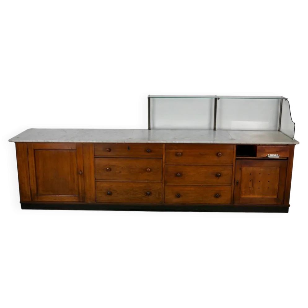 Comptoir en chêne et marbre Art Déco, Allemagne années 1920