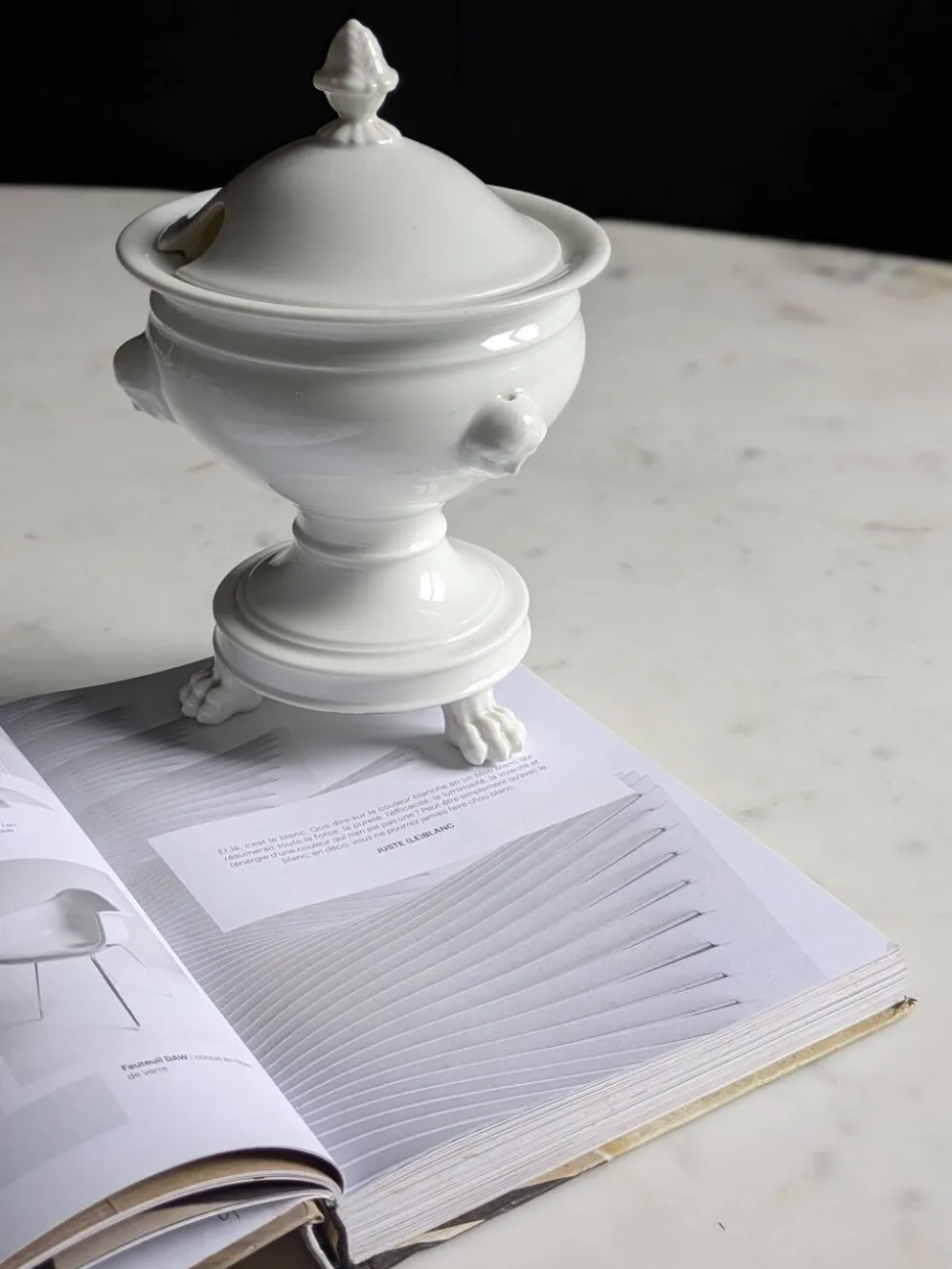 Confiturier à porcelaine blanche à pâtes de lions et mascarons.XIX e