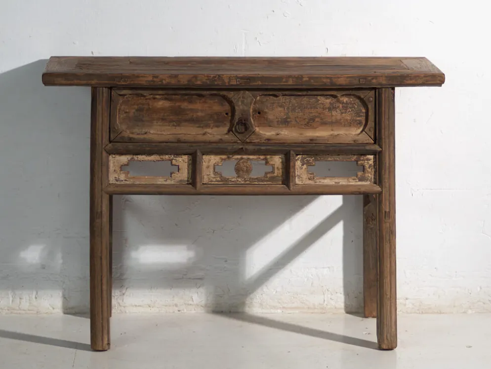 Console ancienne chinoise à entrelacs géométriques – Chine, vers 1900
