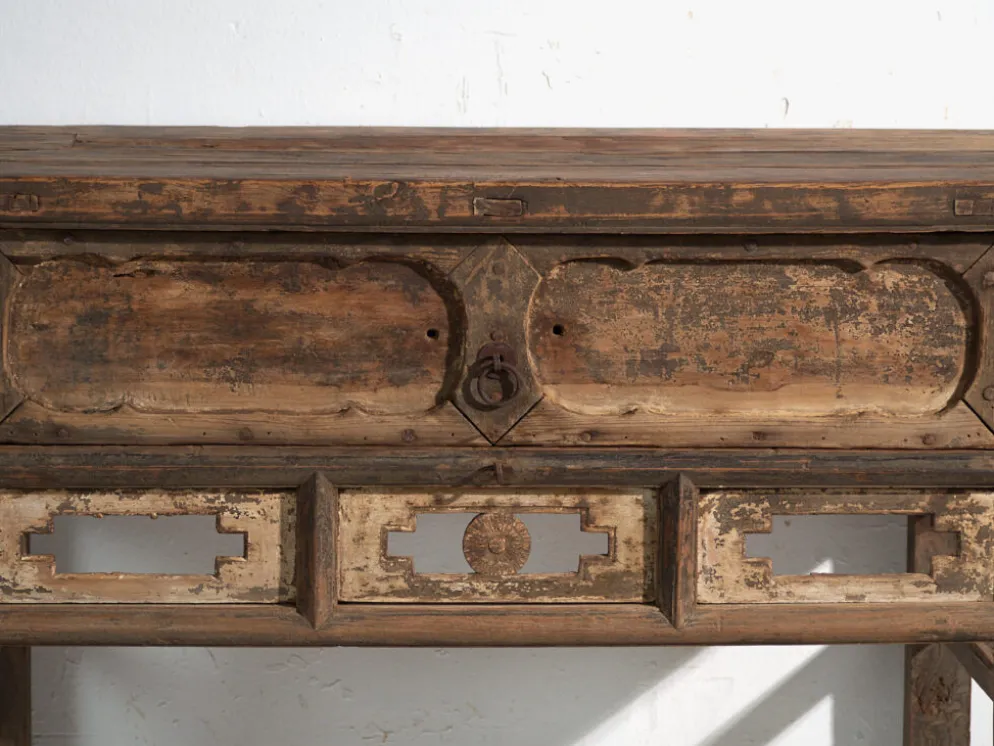Console ancienne chinoise à entrelacs géométriques – Chine, vers 1900