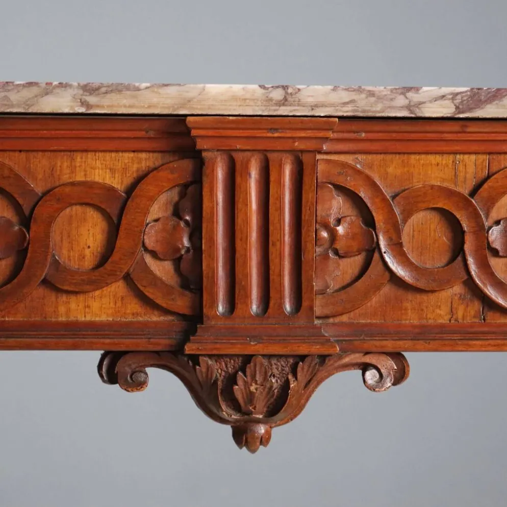 Console ancienne néoclassique en noyer avec plateau en marbre, XVIIIe siècle