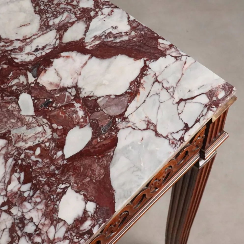 Console ancienne néoclassique en noyer avec plateau en marbre, XVIIIe siècle