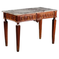 Console ancienne néoclassique en noyer avec plateau en marbre, XVIIIe siècle