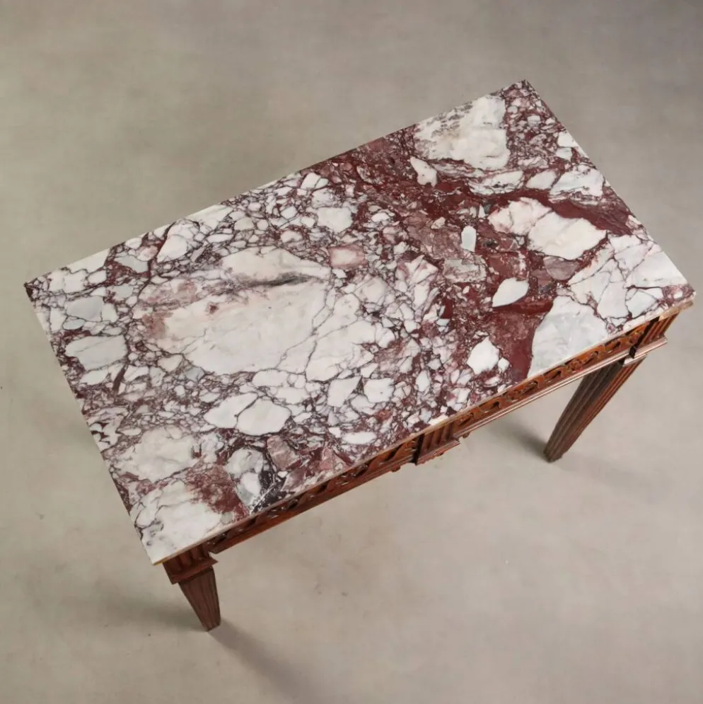 Console ancienne néoclassique en noyer avec plateau en marbre, XVIIIe siècle