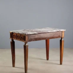 Console ancienne néoclassique en noyer avec plateau en marbre, XVIIIe siècle