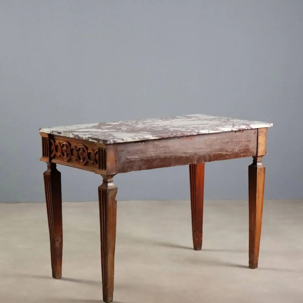 Console ancienne néoclassique en noyer avec plateau en marbre, XVIIIe siècle