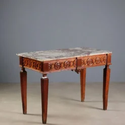 Console ancienne néoclassique en noyer avec plateau en marbre, XVIIIe siècle