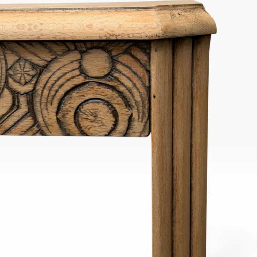 Console art déco bois brut à décor floral rénovée 1930