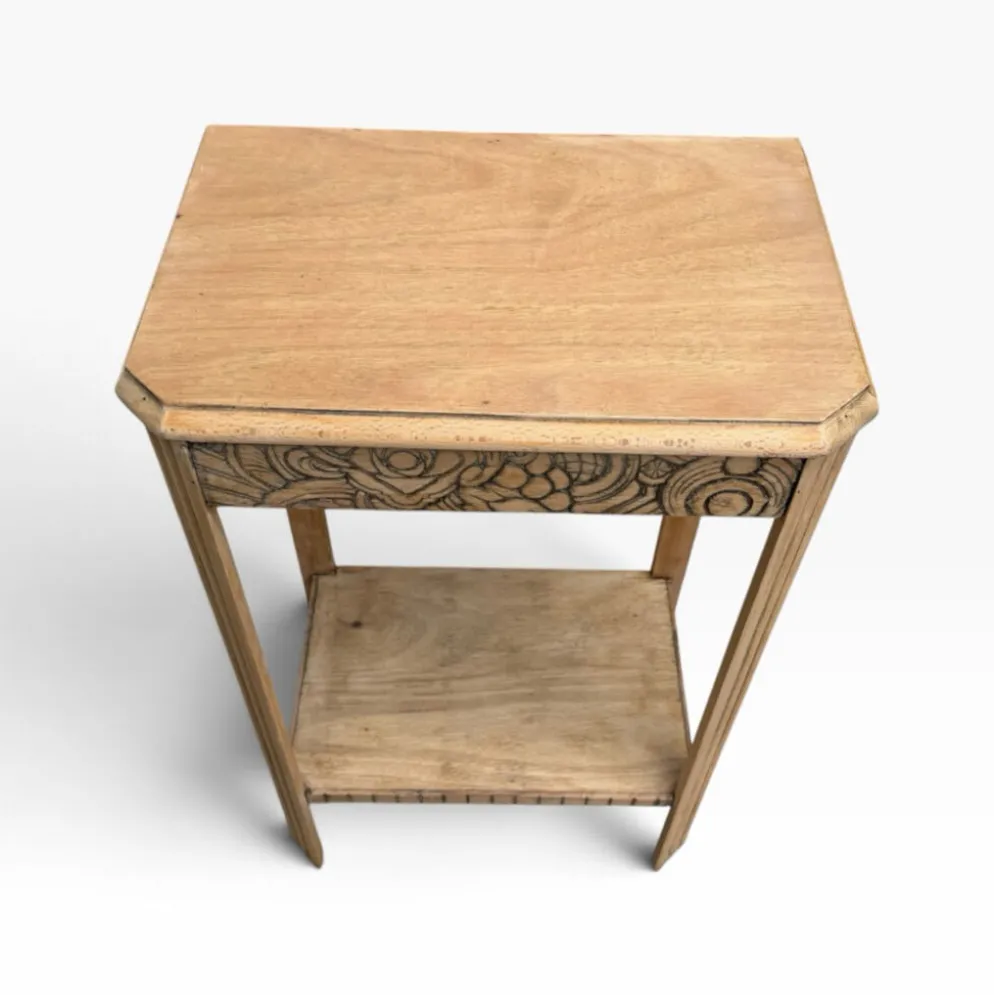 Console art déco bois brut à décor floral rénovée 1930
